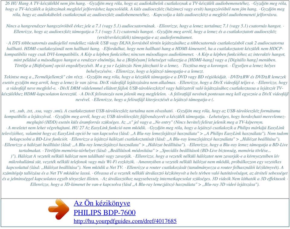 Gyzdjön meg róla, hogy az audiokábelek csatlakoznak az audioeszköz audiobemenetéhez. Kapcsolja a küls audioeszközt a megfelel audiobemeneti jelforrásra.