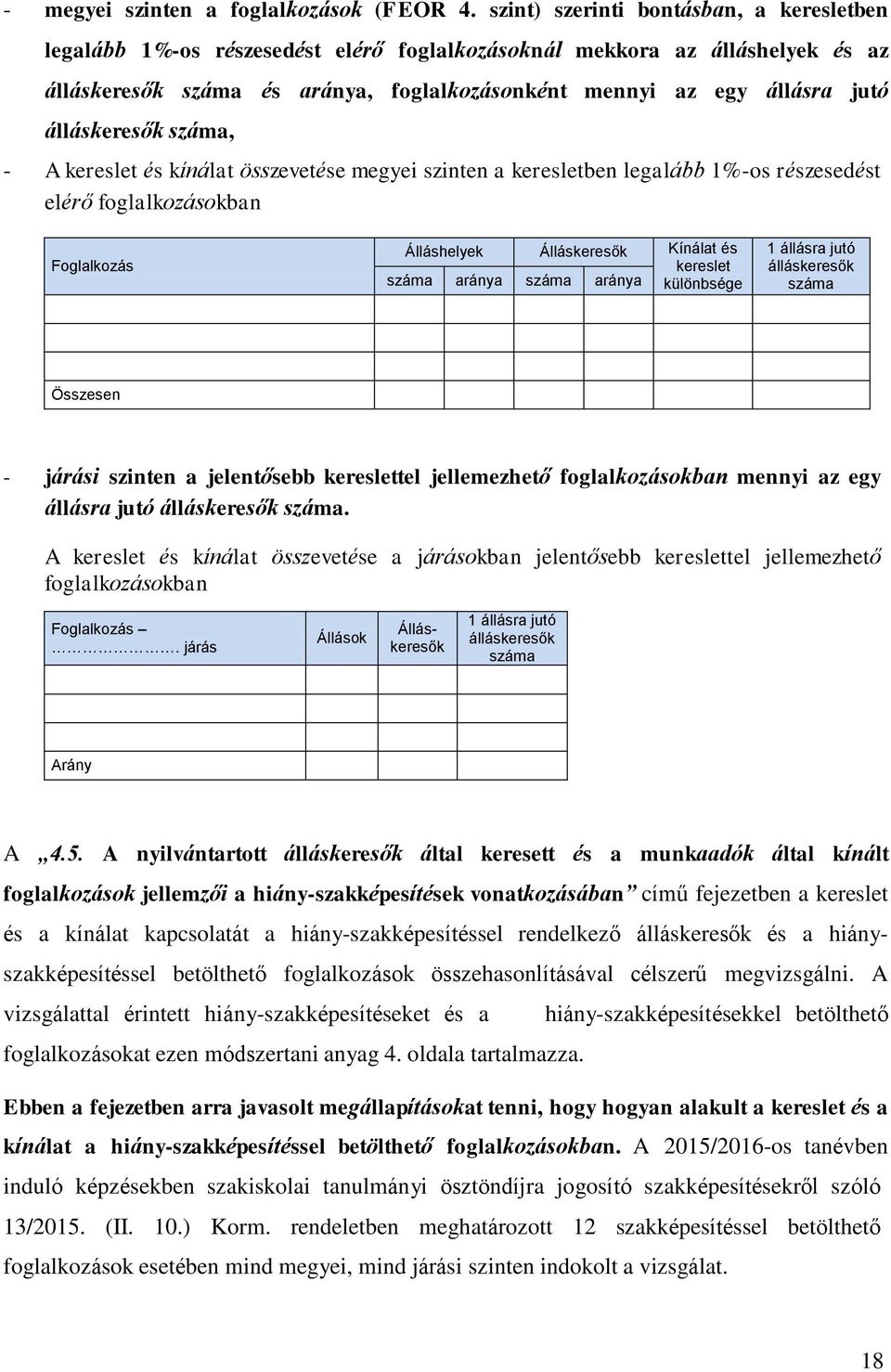 álláskeresők, - A kereslet és kínálat összevetése megyei szinten a keresletben legalább 1%-os részesedést elérő foglalkozásokban Foglalkozás Álláshelyek Álláskeresők Kínálat és kereslet aránya aránya
