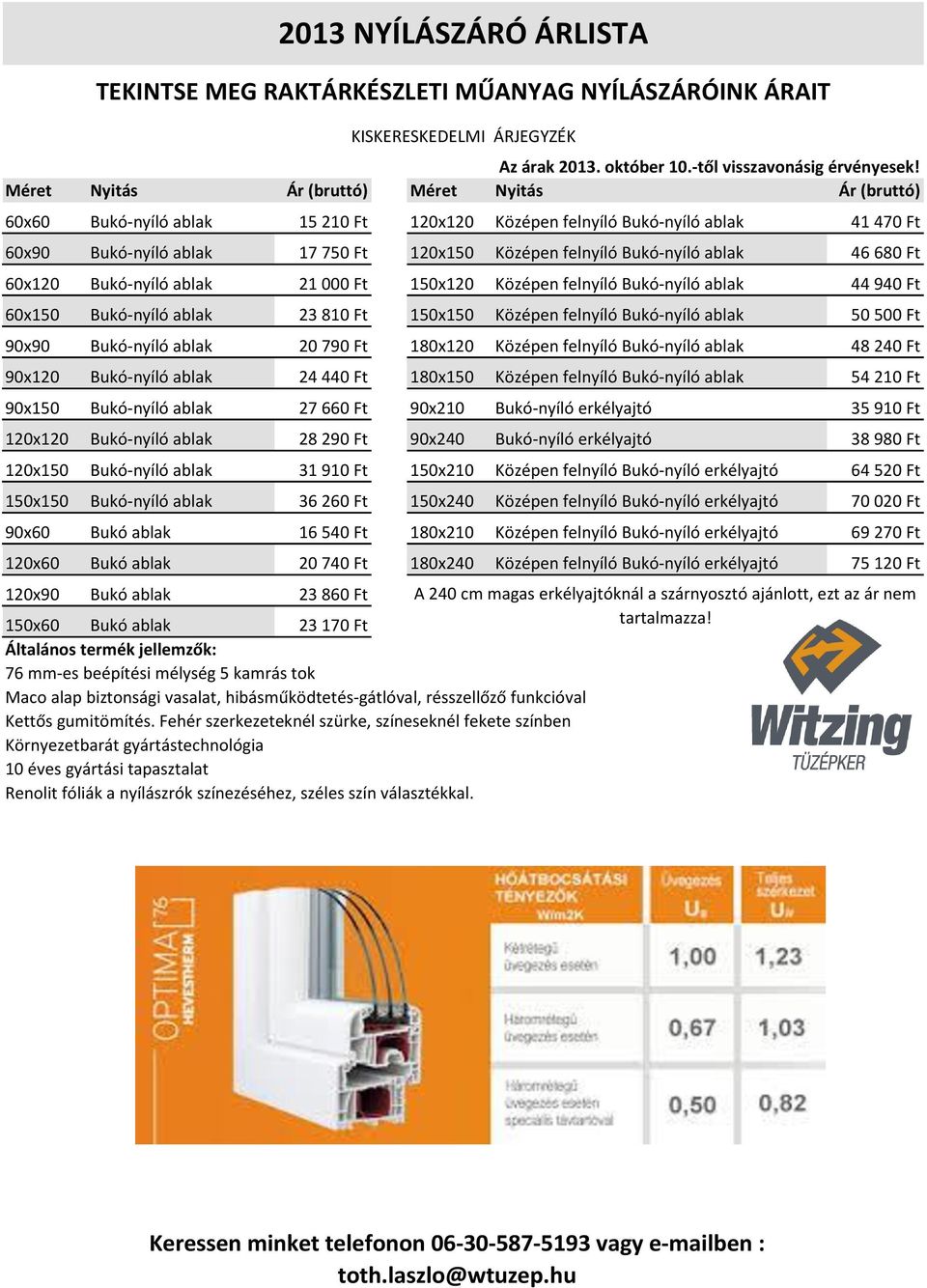 2013 NYÍLÁSZÁRÓ ÁRLISTA - PDF Ingyenes letöltés