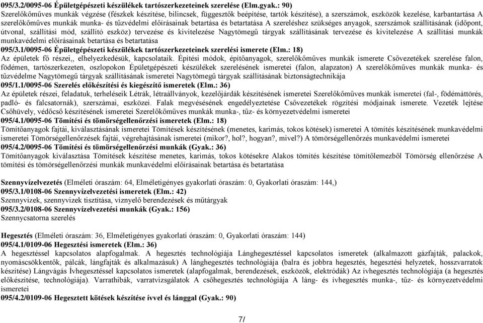 előírásainak betartása és betartatása A szereléshez szükséges anyagok, szerszámok szállításának (időpont, útvonal, szállítási mód, szállító eszköz) tervezése és kivitelezése Nagytömegű tárgyak