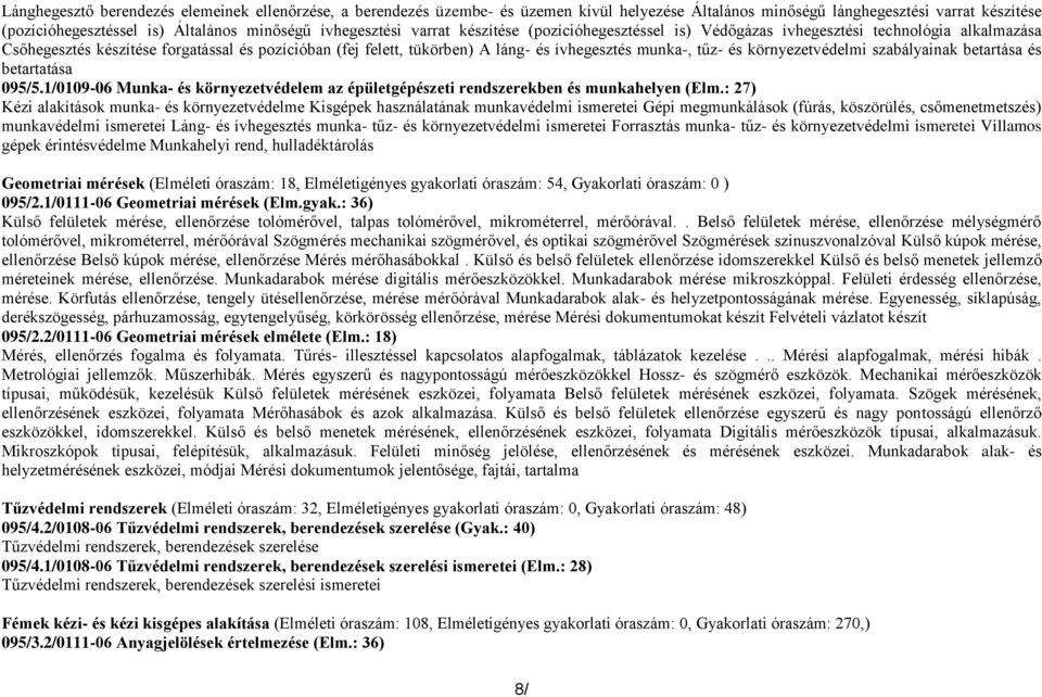 munka-, tűz- és környezetvédelmi szabályainak betartása és betartatása 095/5.1/0109-06 Munka- és környezetvédelem az épületgépészeti rendszerekben és munkahelyen (Elm.