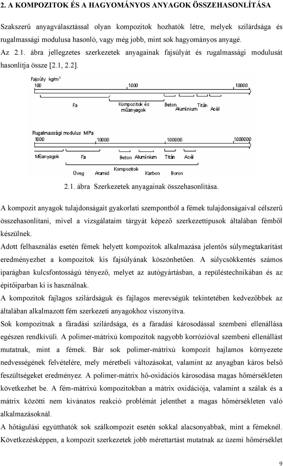 A kompozit anyagok tulajdonságait gyakorlati szempontból a fémek tulajdonságaival célszerű összehasonlítani, mivel a vizsgálataim tárgyát képező szerkezettípusok általában fémből készülnek.