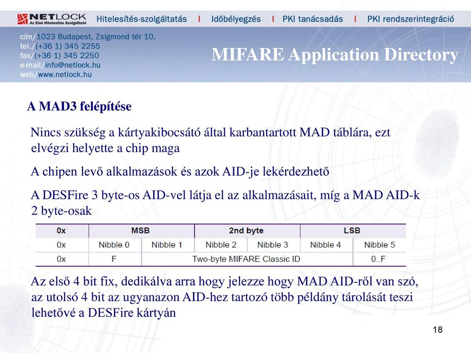 AID-vel látja el az alkalmazásait, míg a MAD AID-k 2 byte-osak Az első 4 bit fix, dedikálva arra hogy jelezze hogy