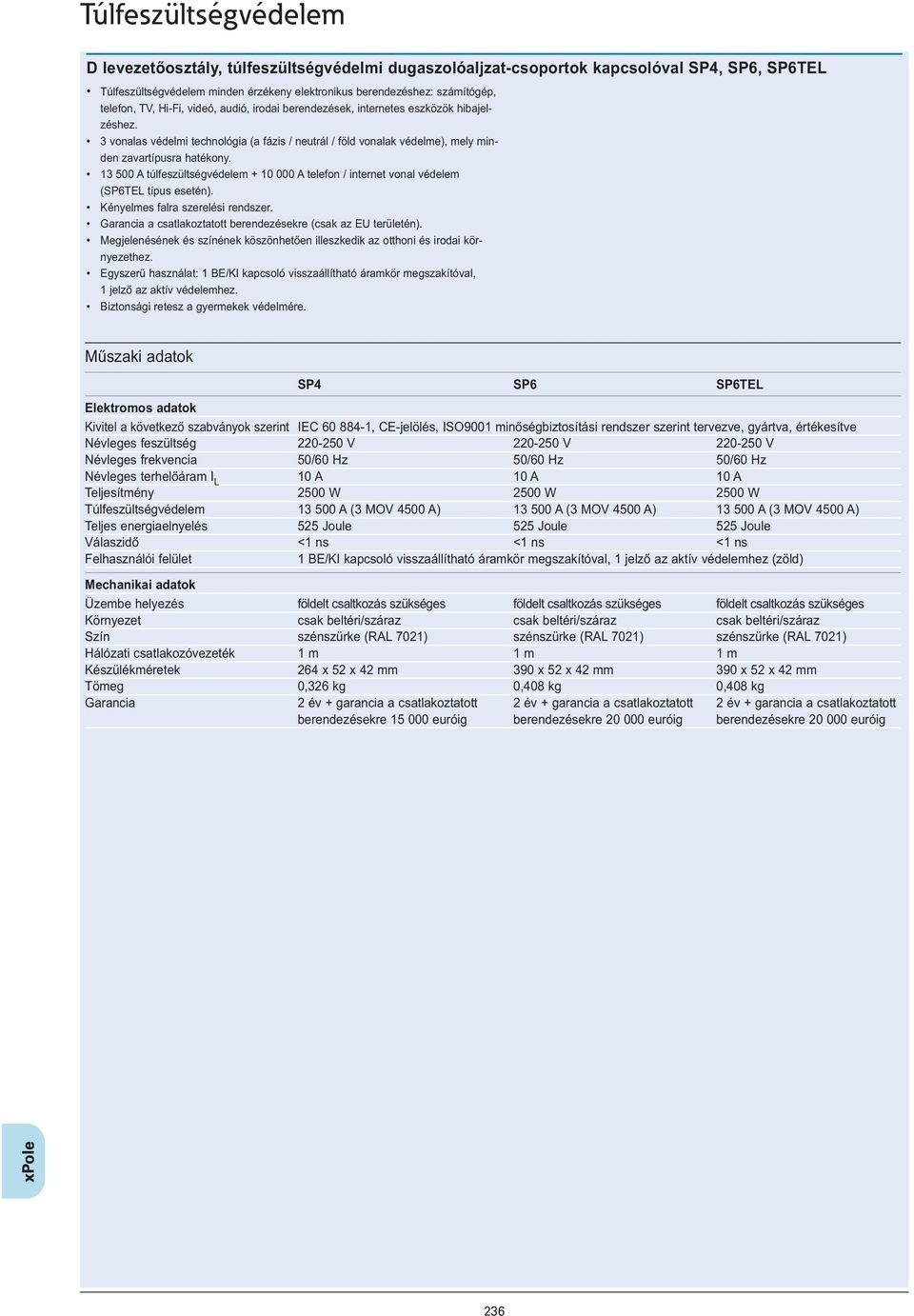 13 500 A túlfeszültségvédelem + 10 000 A telefon / internet vonal védelem (SP6TEL típus esetén). Kényelmes falra szerelési. Garancia a csatlakoztatott berendezésekre (csak az EU területén).
