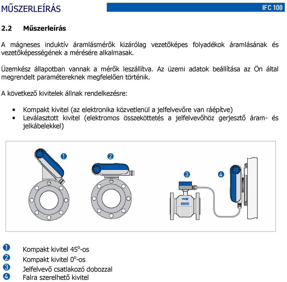 A következő kivitelek állnak rendelkezésre: Kompakt kivitel (az elektronika közvetlenül a jelfelvevőre van ráépítve) Leválasztott kivitel (elektromos