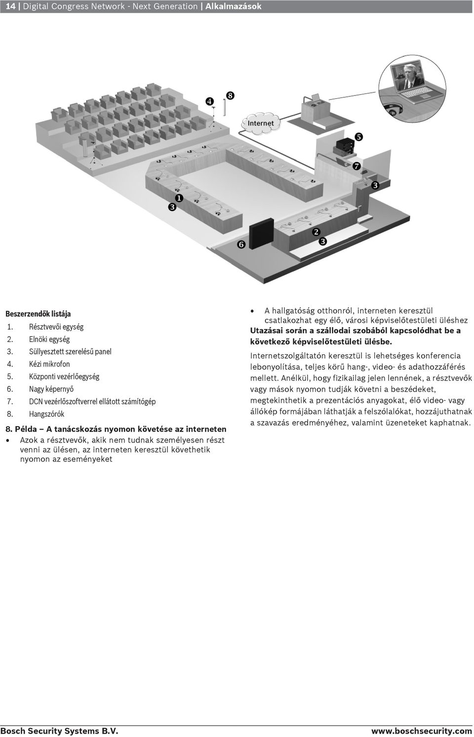 Példa A tanácskozás nyomon követése az interneten Azok a résztvevők, akik nem tudnak személyesen részt venni az ülésen, az interneten keresztül követhetik nyomon az eseményeket A hallgatóság
