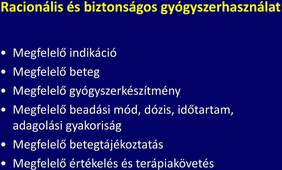 Megfelelő beadási mód, dózis, időtartam, adagolási