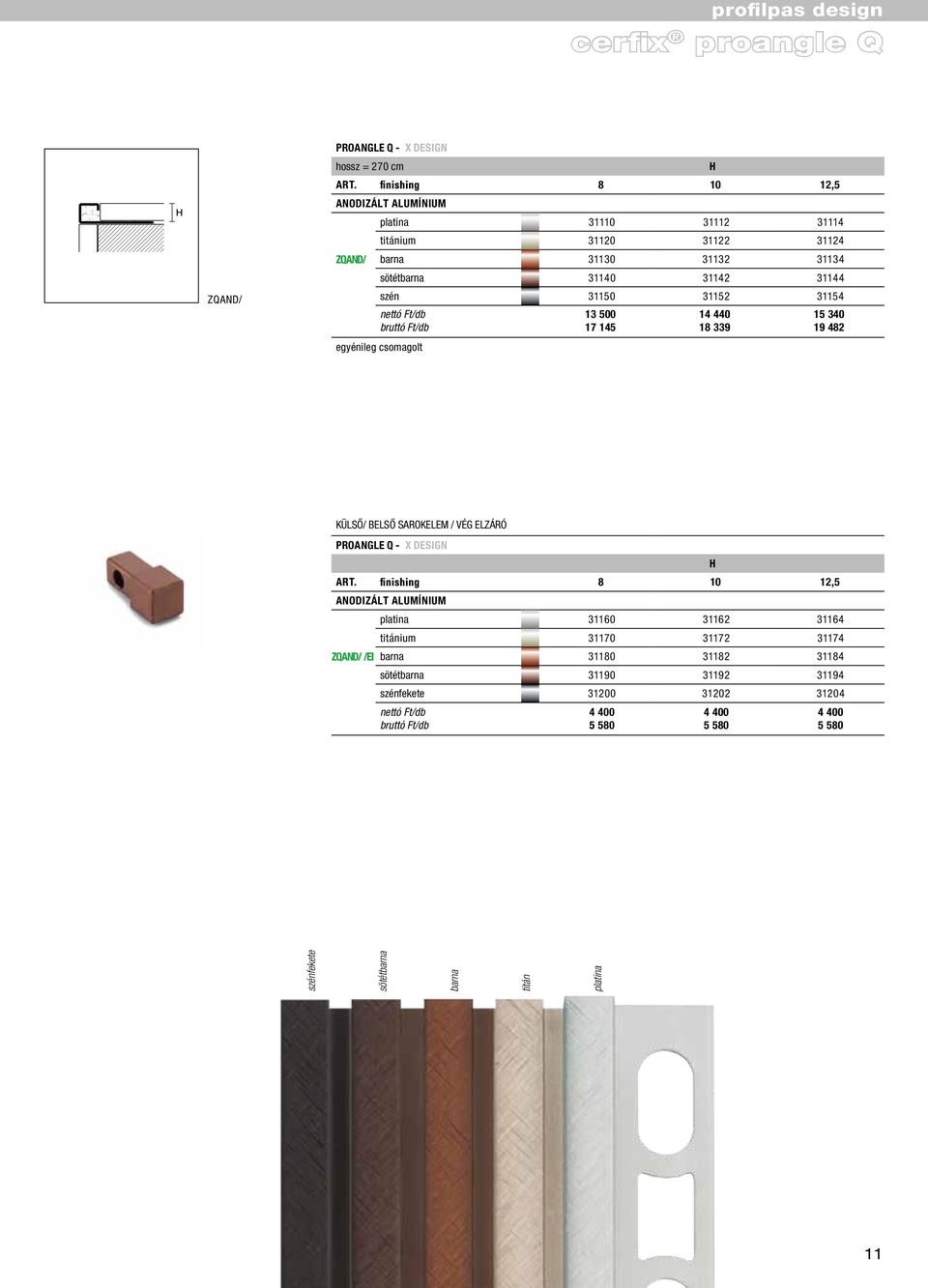 ELZÁRÓ PROANGLE Q - X DESIGN 8 10 12,5 ANODIZÁLT platina 31160 31162 31164 titánium 31170 31172 31174 ZQAND/ /EI barna 31180 31182 31184 sötétbarna 31190