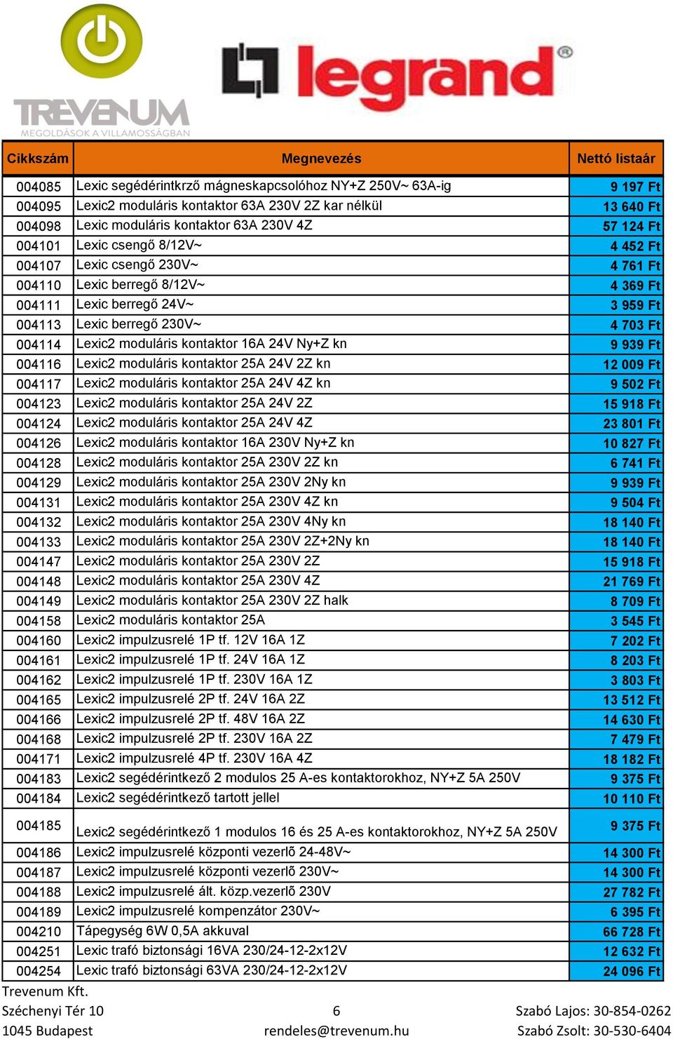 moduláris kontaktor 16A 24V Ny+Z kn 9 939 Ft 004116 Lexic2 moduláris kontaktor 25A 24V 2Z kn 12 009 Ft 004117 Lexic2 moduláris kontaktor 25A 24V 4Z kn 9 502 Ft 004123 Lexic2 moduláris kontaktor 25A