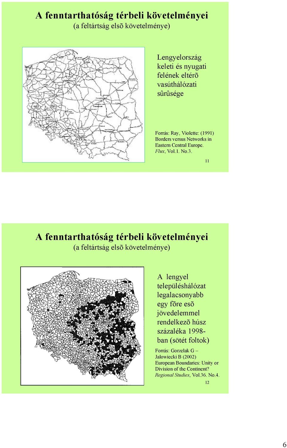 11 A fenntarthatóság térbeli követelményei (a feltártság elsõ követelménye) A lengyel településhálózat legalacsonyabb egy fõre esõ
