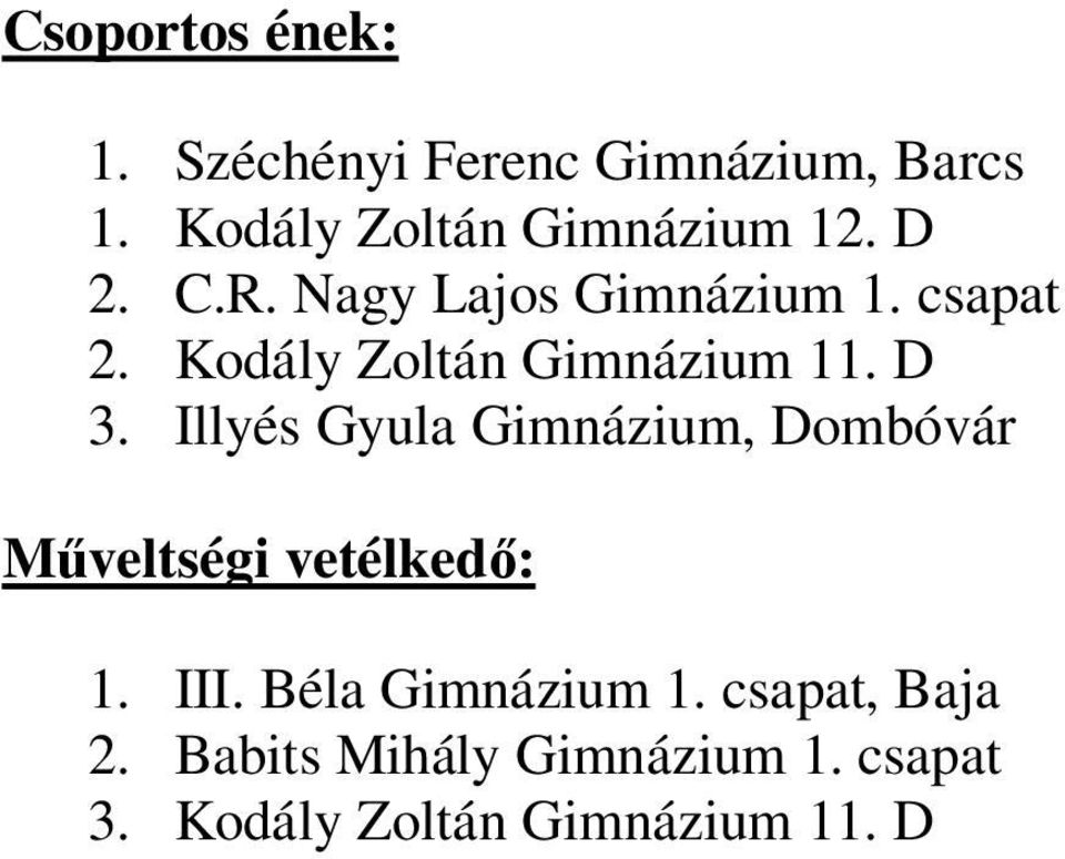 Kodály Zoltán Gimnázium 11. D 3.