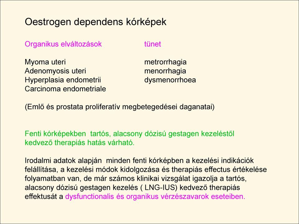 Irodalmi adatok alapján minden fenti kórképben a kezelési indikációk felállítása, a kezelési módok kidolgozása és therapiás effectus értékelése folyamatban van, de