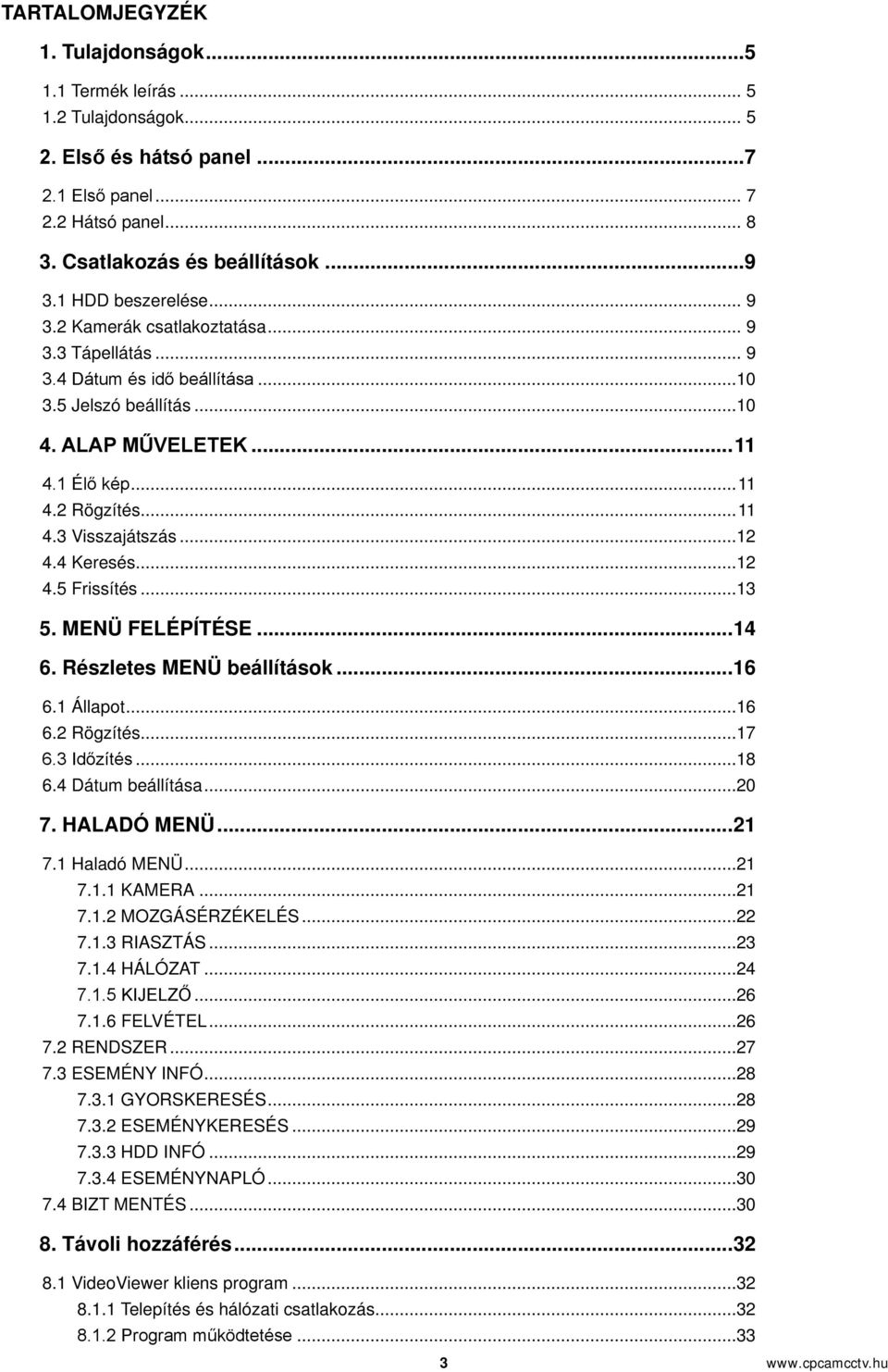 ..12 4.4 Keresés...12 4.5 Frissítés...13 5. MENÜ FELÉPÍTÉSE... 14 6. Részletes MENÜ beállítások... 16 6.1 Állapot...16 6.2 Rögzítés...17 6.3 Időzítés...18 6.4 Dátum beállítása...20 7. HALADÓ MENÜ.