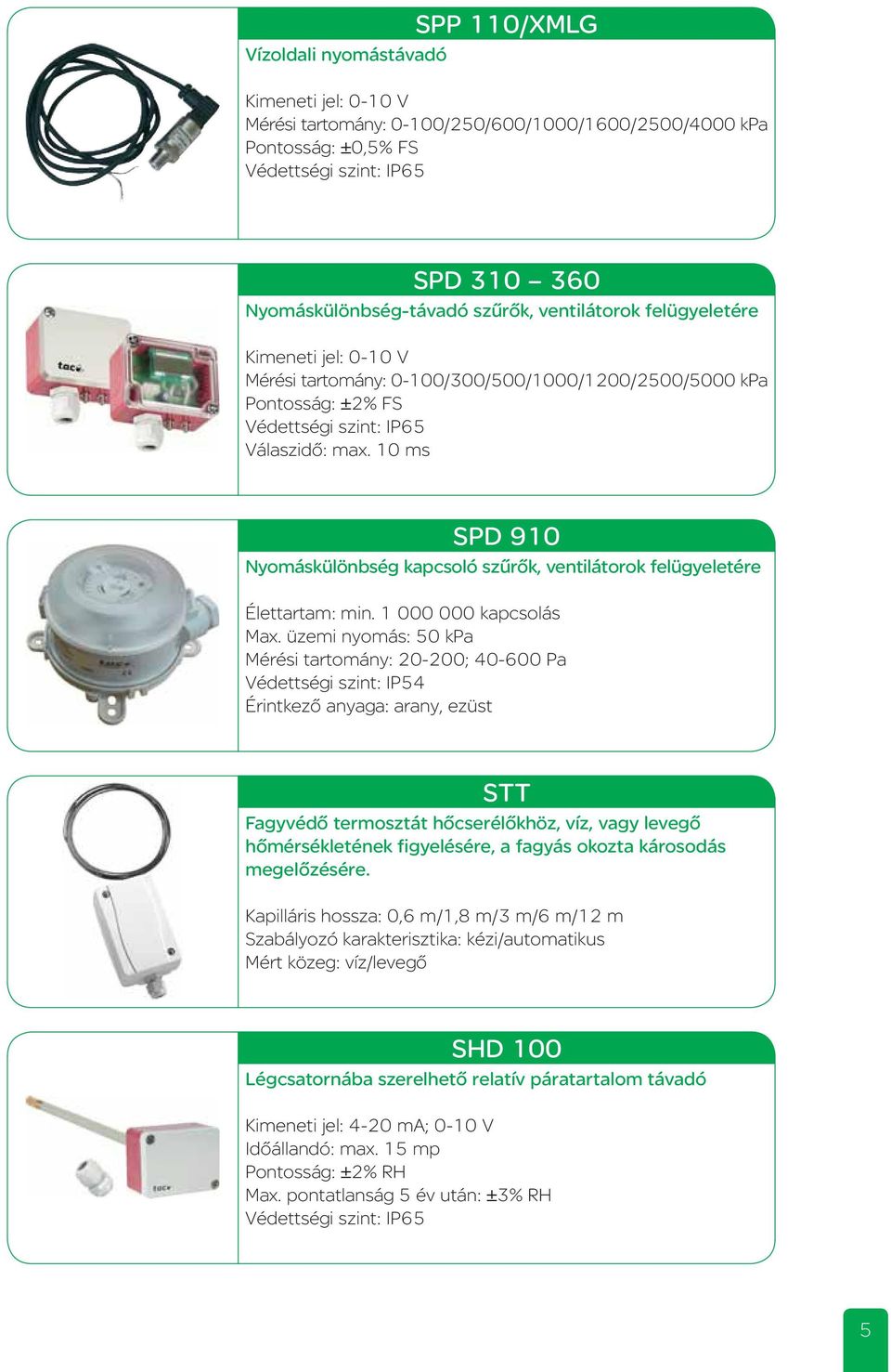 10 ms SPD 910 Nyomáskülönbség kapcsoló szűrők, ventilátorok felügyeletére Élettartam: min. 1 000 000 kapcsolás Max.