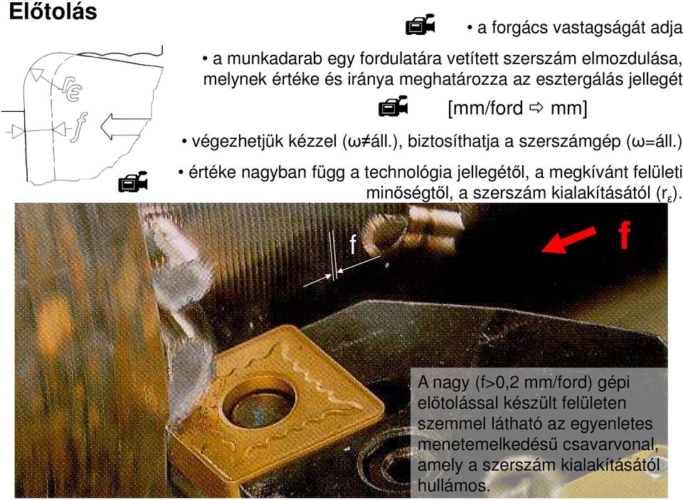 ) értéke nagyban függ a technológia jellegétől, a megkívánt felületi minőségtől, a szerszám kialakításától (r ε ).