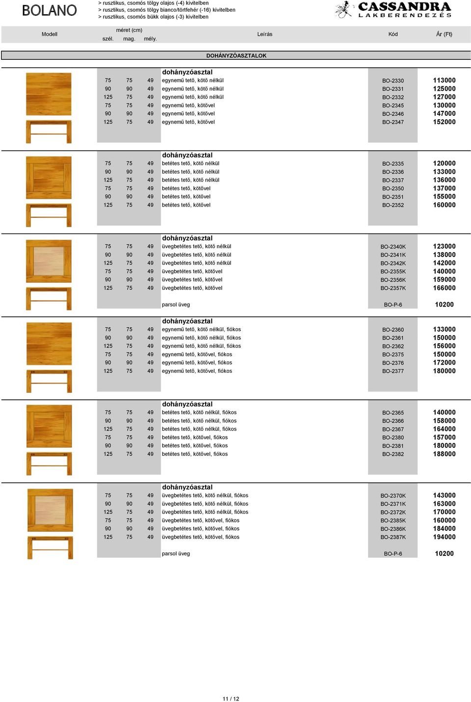 betétes tető, kötő nélkül BO-2336 133000 125 75 49 betétes tető, kötő nélkül BO-2337 136000 75 75 49 betétes tető, kötővel BO-2350 137000 90 90 49 betétes tető, kötővel BO-2351 155000 125 75 49