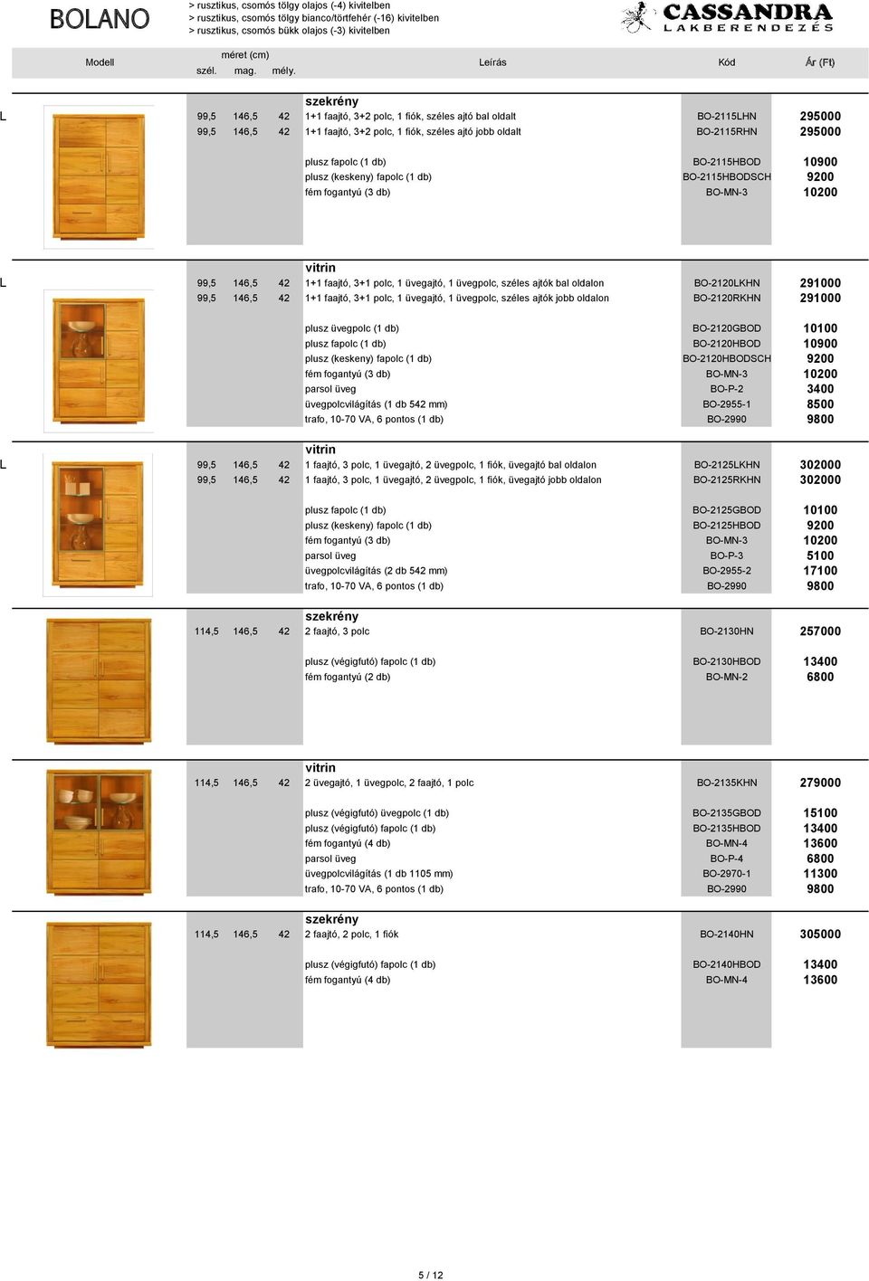 BO-2120LKHN 291000 99,5 146,5 42 1+1 faajtó, 3+1 polc, 1 üvegajtó, 1 üvegpolc, széles ajtók jobb oldalon BO-2120RKHN 291000 plusz üvegpolc (1 db) BO-2120GBOD 10100 plusz fapolc (1 db) BO-2120HBOD