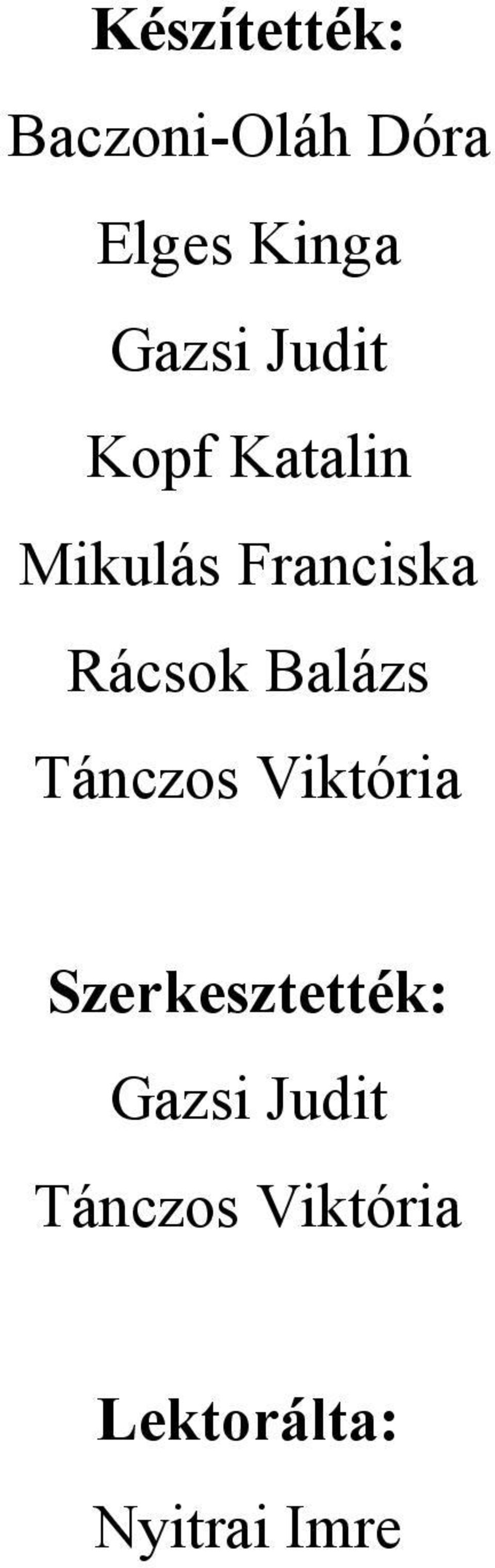 Rácsok Balázs Tánczos Viktória Szerkesztették:
