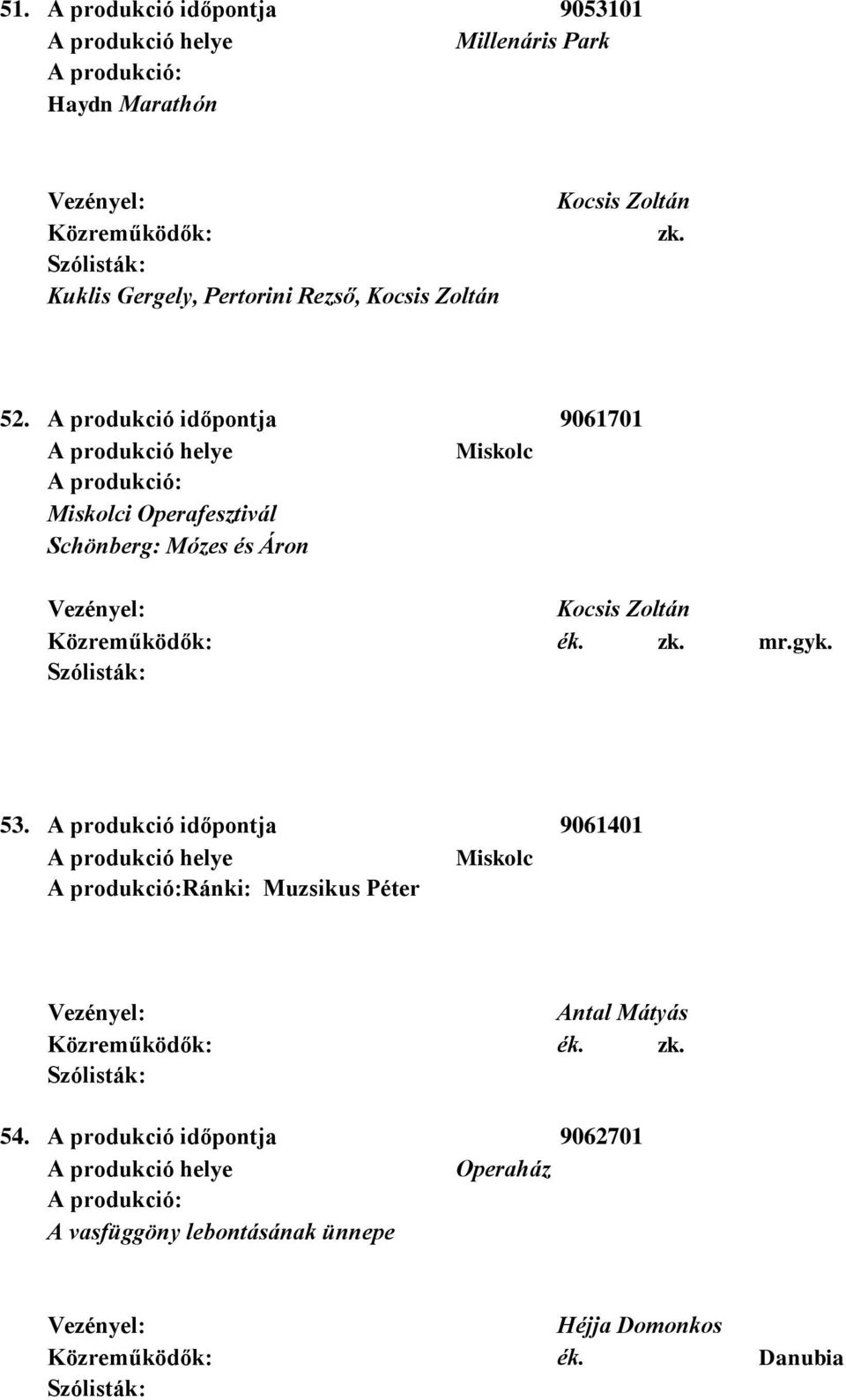 A produkció időpontja 9061701 Miskolc Miskolci Operafesztivál Schönberg: Mózes és Áron mr.
