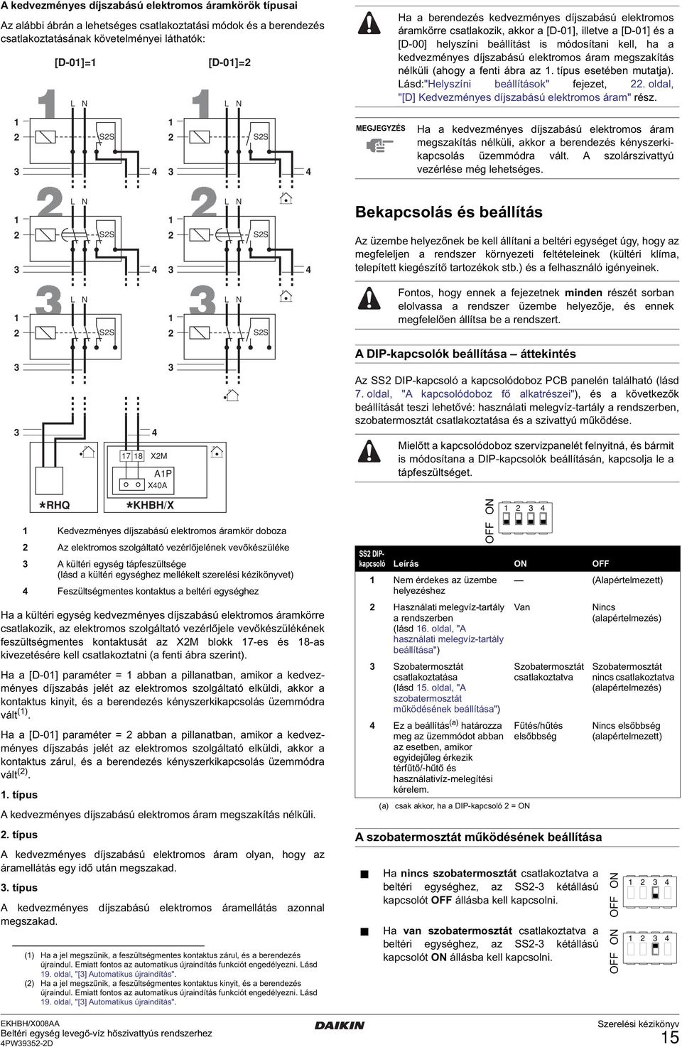 szerelési kézikönyvet) Feszültségmentes kontaktus a beltéri egységhez Ha a kültéri egység kedvezményes díjszabású elektromos áramkörre csatlakozik, az elektromos szolgáltató vezérlőjele