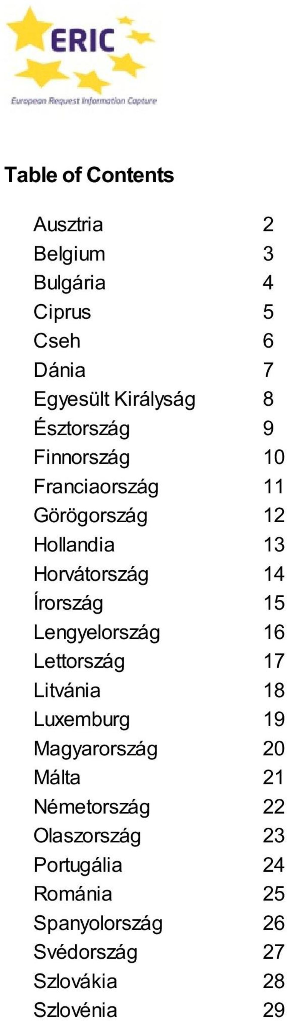 Litvánia Luxemburg Magyarország Málta Németország Olaszország Portugália Románia Spanyolország