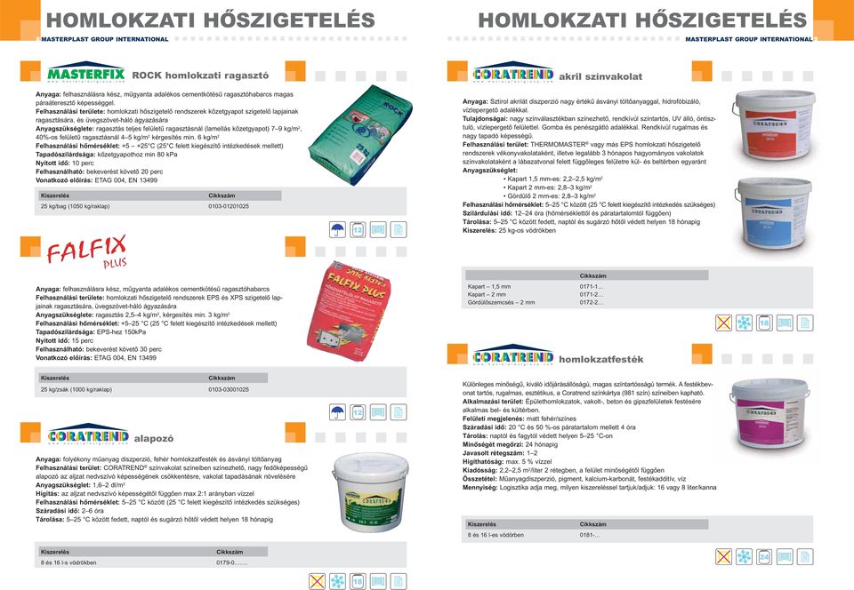 (lamellás kőzetgyapot) 7 9 kg/m 2, 40%-os felületű ragasztásnál 4 5 kg/m 2 kérgesítés min.