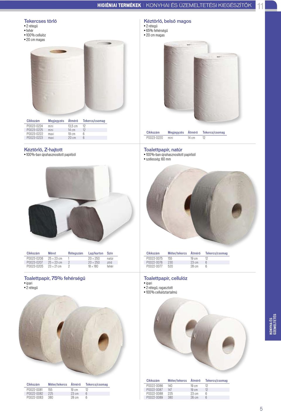 újrahasznosított papírból Toalettpapír, natúr 100%-ban újrahasznosított papírból szélesség: 60 mm Cikkszám Méret Rétegszám Lap/karton Szín P0023-0206 25 23 cm 1 20 250 natúr P0023-0207 25 23 cm 2 20