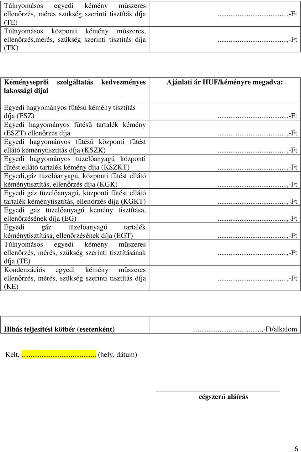 fűtést ellátó kéménytisztítás díja (KSZK) Egyedi hagyományos tüzelőanyagú központi fűtést ellátó tartalék kémény díja (KSZKT) Egyedi,gáz tüzelőanyagú, központi fűtést ellátó kéménytisztítás,