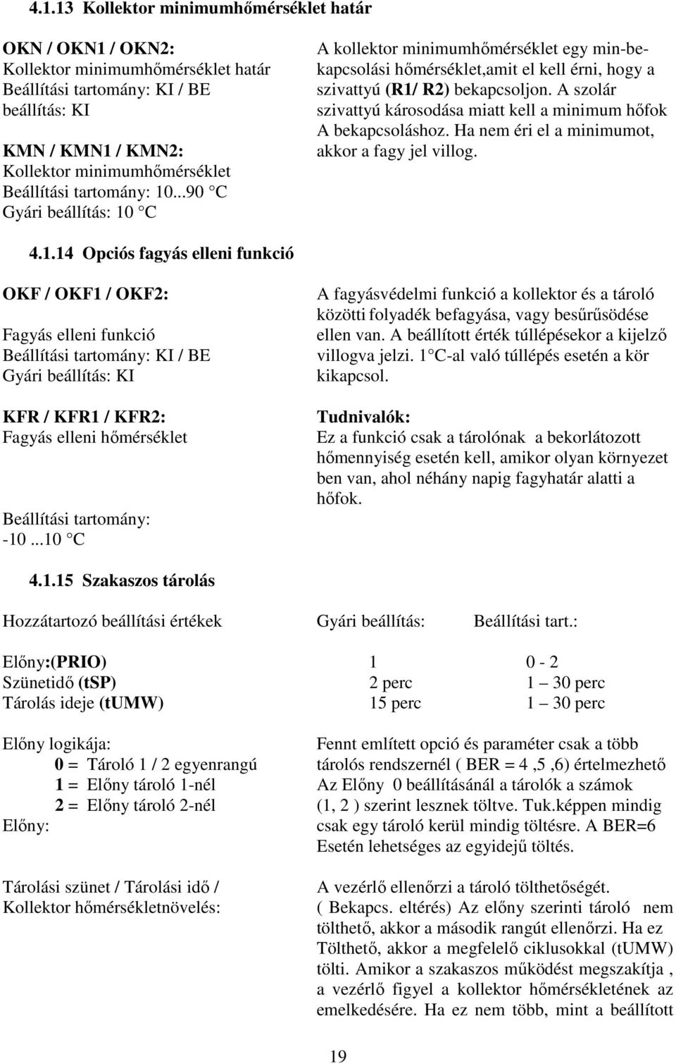 A szolár szivattyú károsodása miatt kell a minimum hőfok A bekapcsoláshoz. Ha nem éri el a minimumot, akkor a fagy jel villog. 4.1.
