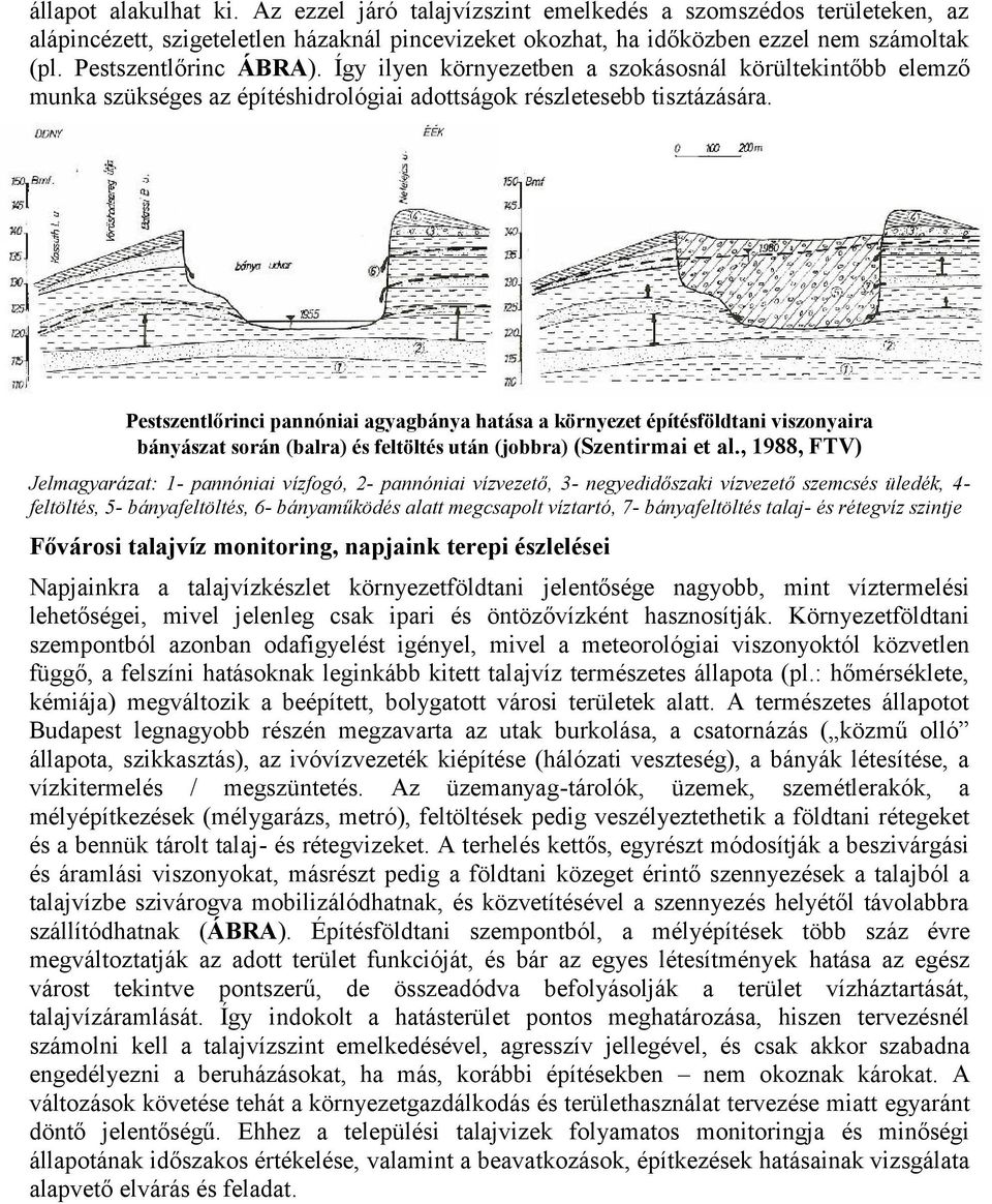 Pestszentlőrinci pannóniai agyagbánya hatása a környezet építésföldtani viszonyaira bányászat során (balra) és feltöltés után (jobbra) (Szentirmai et al.