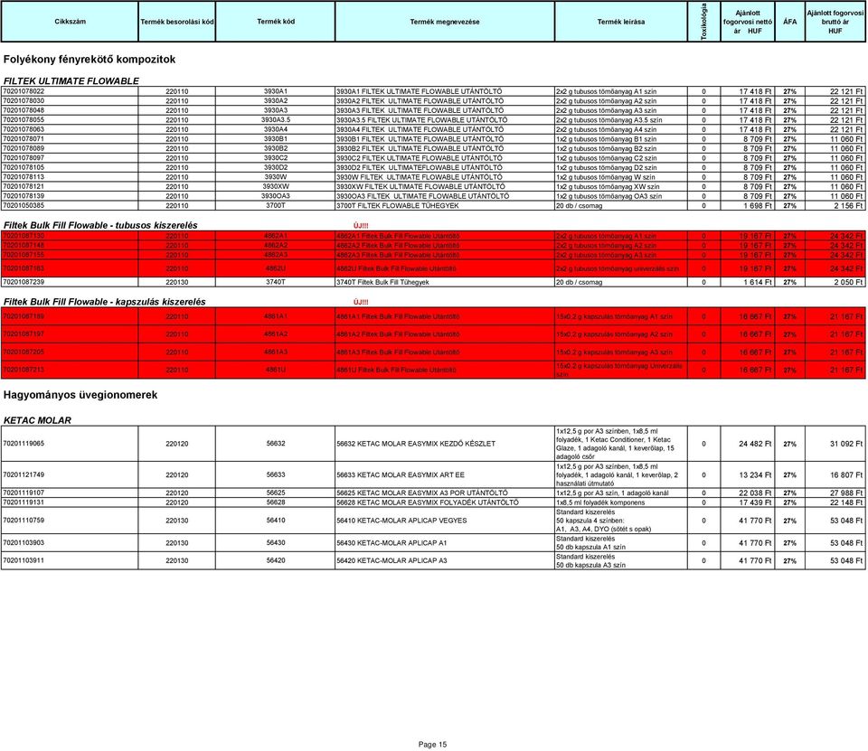 tömőanyag A3 szín 0 17 418 Ft 27% 22 121 Ft 70201078055 220110 3930A3.5 3930A3.5 FILTEK ULTIMATE FLOWABLE UTÁNTÖLTŐ 2x2 g tubusos tömőanyag A3.