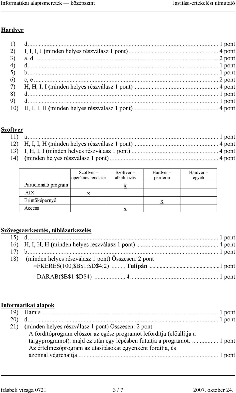 .. 4 pont 13) I, H, I, I (minden helyes részválasz 1 pont)... 4 pont 14) (minden helyes részválasz 1 pont).