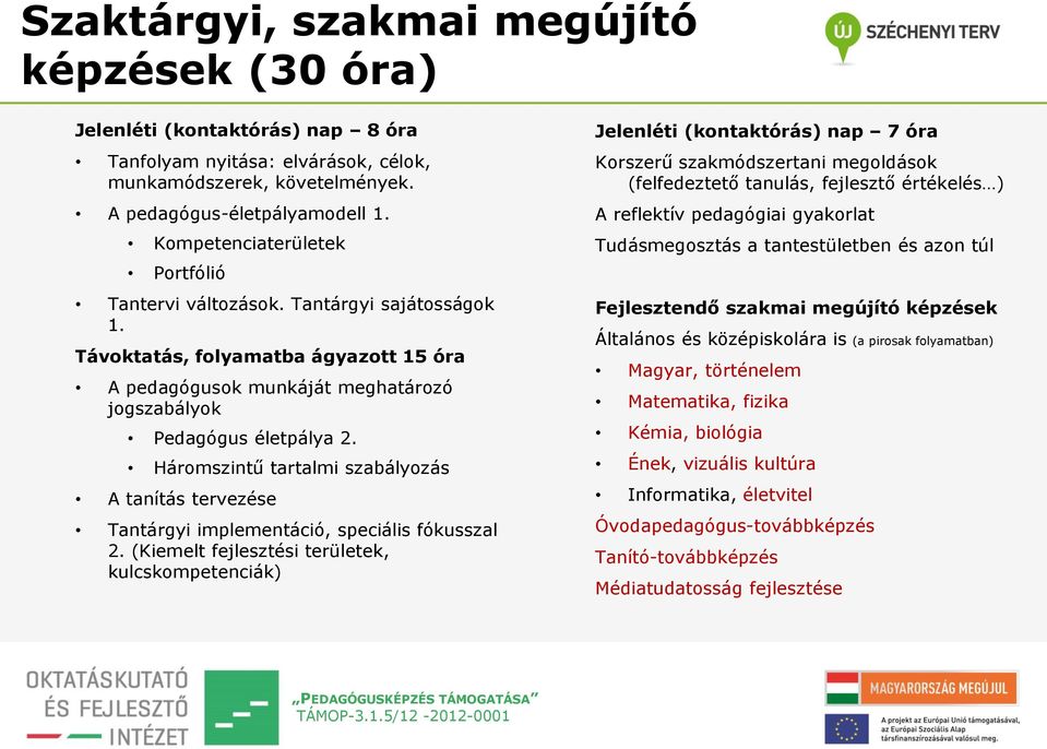 Háromszintű tartalmi szabályozás A tanítás tervezése Tantárgyi implementáció, speciális fókusszal 2.