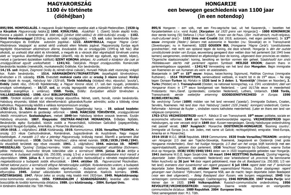 1102. Unió Horvátországgal (1918-ig; autonóm, saját országgyűlés). 13. szd. szász bevándorlás Észak- Magyarországra és Erdélybe autonóm jogokkal.- 1222. ARANYBULLA, magyar Magna Carta.