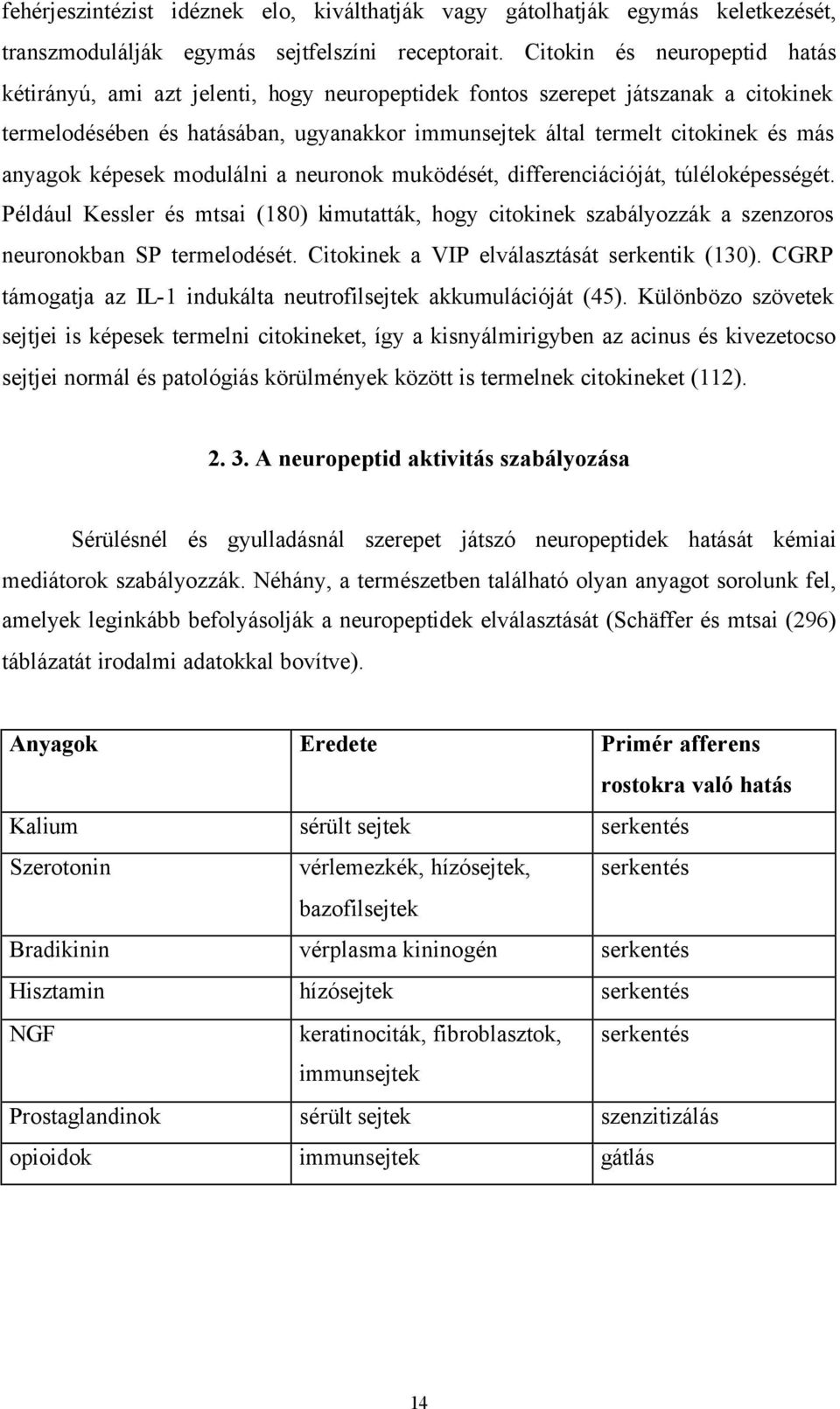 anyagok képesek modulálni a neuronok muködését, differenciációját, túléloképességét. Például Kessler és mtsai (180) kimutatták, hogy citokinek szabályozzák a szenzoros neuronokban SP termelodését.