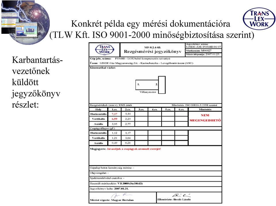 egy mérési dokumentációra (TLW Kft.