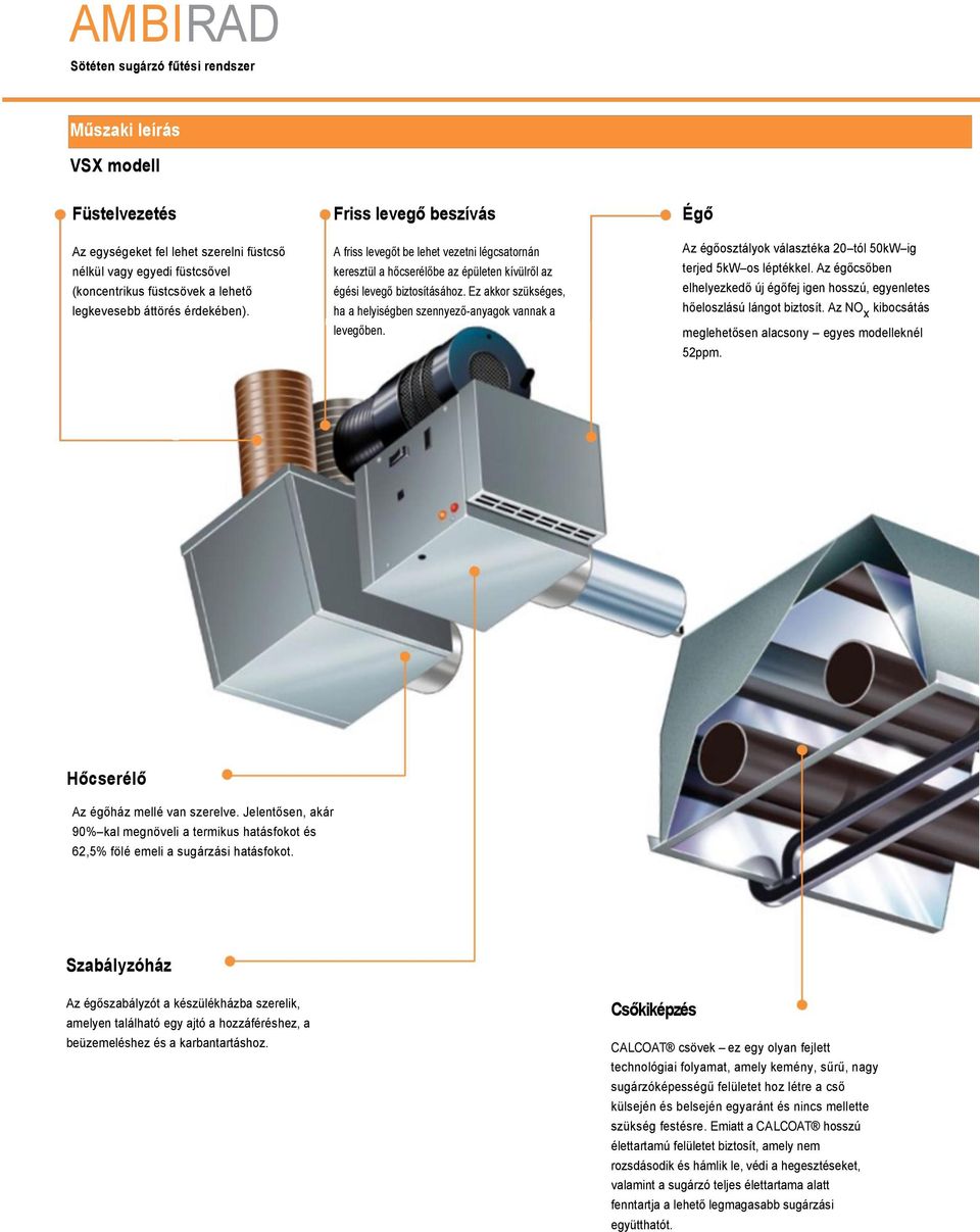 Ez akkor szükséges, ha a helyiségben szennyező-anyagok vannak a levegőben. Égő Az égőosztályok választéka 20 tól 50kW ig terjed 5kW os léptékkel.