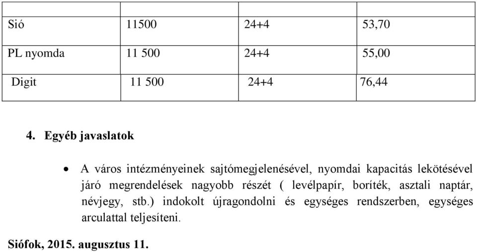 A város intézményeinek sajtómegjelenésével, nyomdai kapacitás lekötésével járó