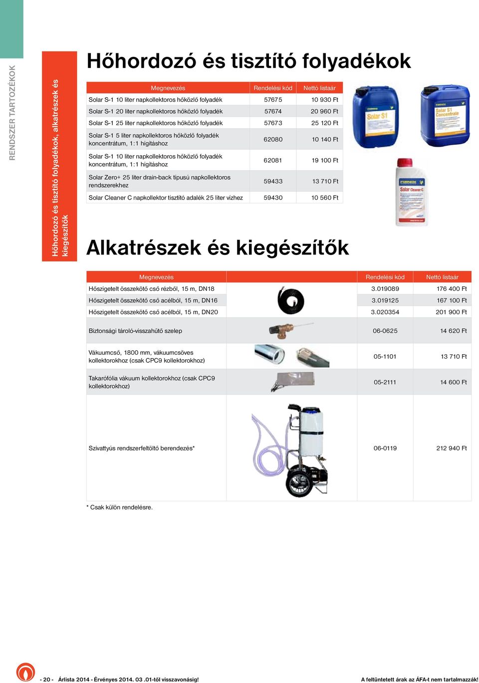 folyadék koncentrátum, 1:1 hígításhoz Solar S-1 10 liter napkollektoros hőközlő folyadék koncentrátum, 1:1 hígításhoz Solar Zero+ 25 liter drain-back típusú napkollektoros rendszerekhez 62080 10 140