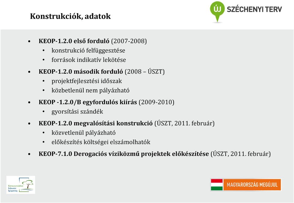 2.0/B egyfordulós kiírás (2009-2010) gyorsítási szándék KEOP-1.2.0 megvalósítási konstrukció (ÚSZT, 2011.