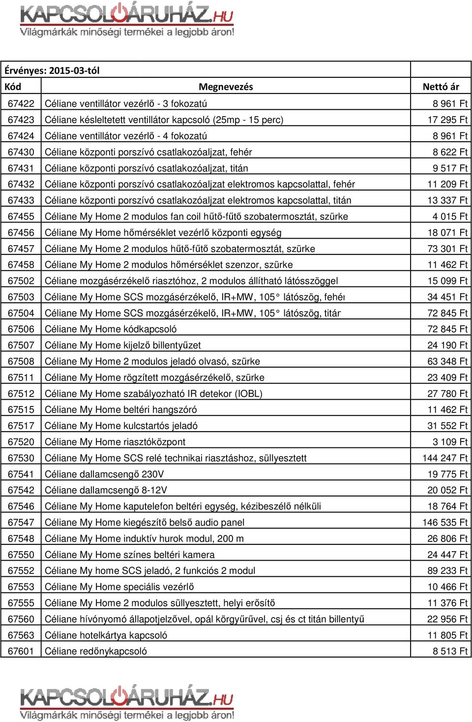 Céliane központi porszívó csatlakozóaljzat elektromos kapcsolattal, titán 67455 Céliane My Home 2 modulos fan coil hűtő-fűtő szobatermosztát, szürke 67456 Céliane My Home hőmérséklet vezérlő központi