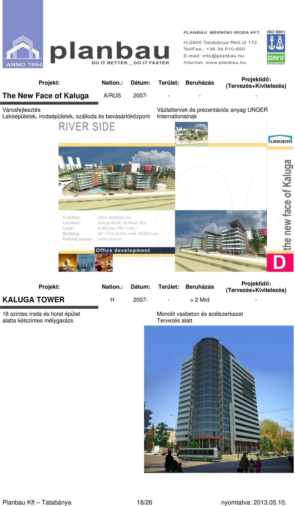 KALUGA TOWER H 2007- - > 2 Mrd - 18 szintes iroda és hotel épület alatta kétszintes
