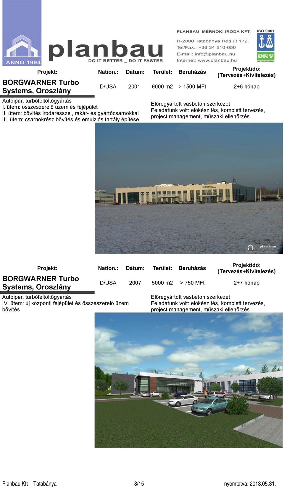 project management, műszaki ellenőrzés BORGWARNER Turbo Systems, Oroszlány Autóipar, turbófeltöltőgyártás IV.