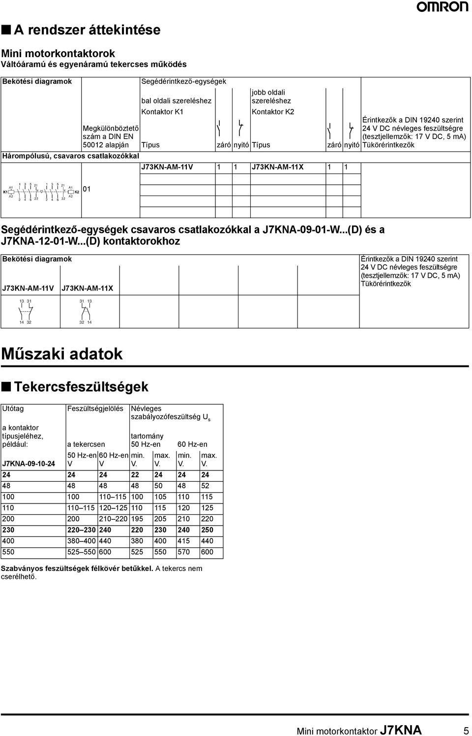 névleges feszültségre (tesztjellemzők: 17 V DC 5 ma) Tükörérintkezők 01 Segédérintkező-egységek csavaros csatlakozókkal a J7KNA-09-01-W...(D) és a J7KNA-12-01-W.