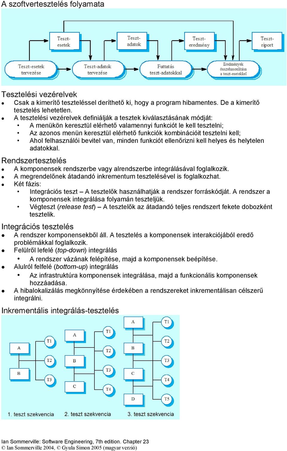 tesztelni kell; Ahol felhasználói bevitel van, minden funkciót ellenőrizni kell helyes és helytelen adatokkal. Rendszertesztelés A komponensek rendszerbe vagy alrendszerbe integrálásával foglalkozik.