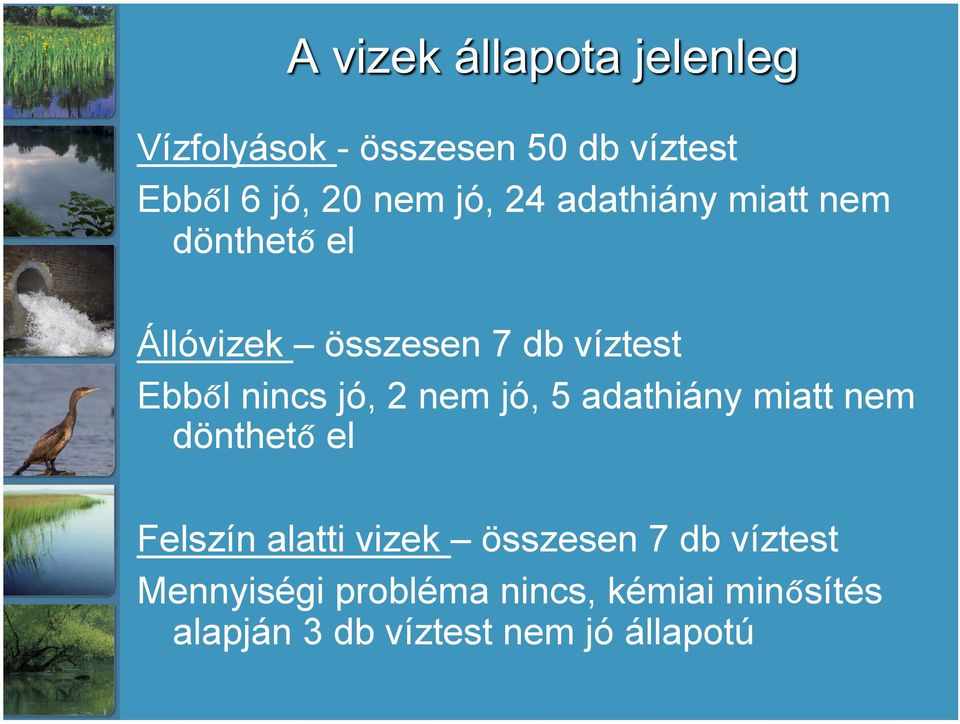 jó, 5 adathiány miatt nem dönthető el Felszín alatti vizek összesen 7 db