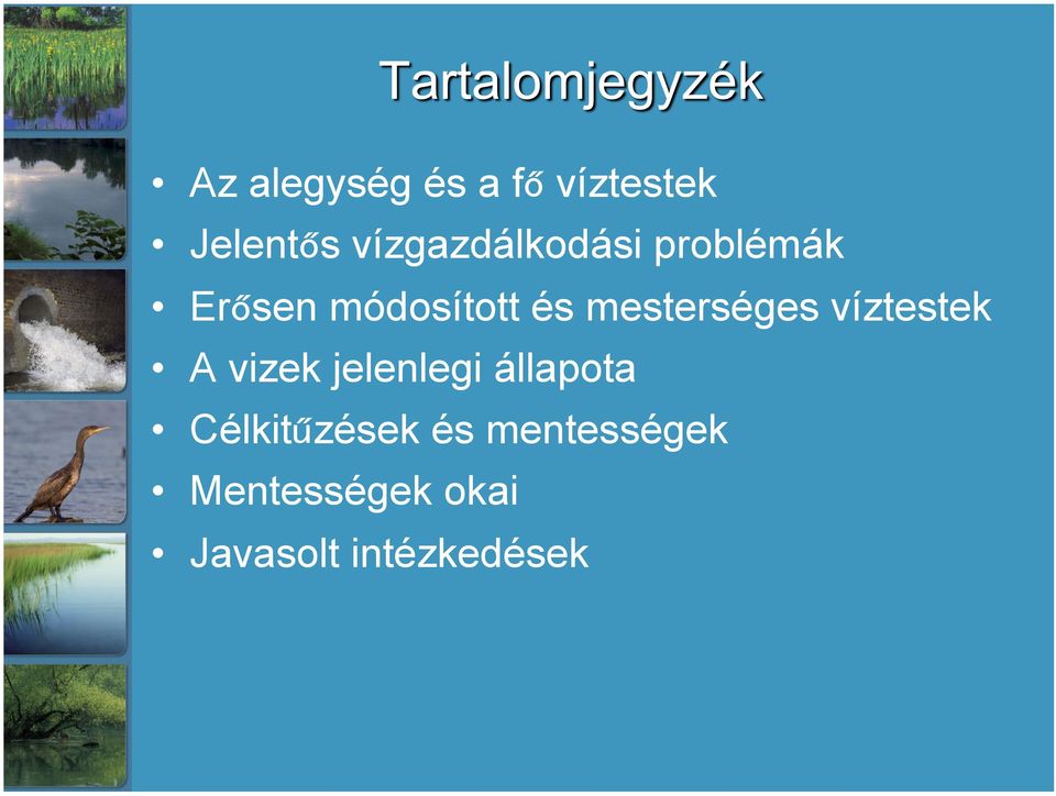 mesterséges víztestek A vizek jelenlegi állapota