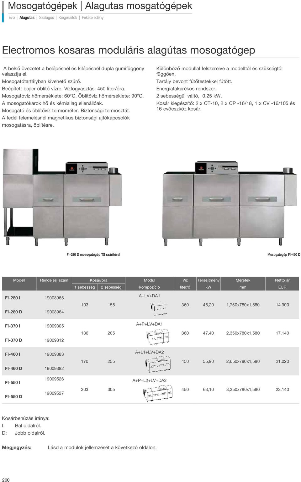 A mosogatókarok hő és kémiailag ellenállóak. Mosogató és öblítővíz termométer. Biztonsági termosztát. A fedél felemelésnél magnetikus biztonsági ajtókapcsolók mosogatásra, öblítésre.