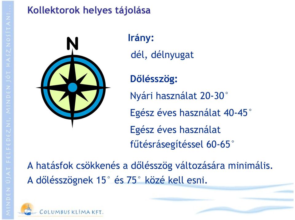 használat fűtésrásegítéssel 60-65 A hatásfok csökkenés a