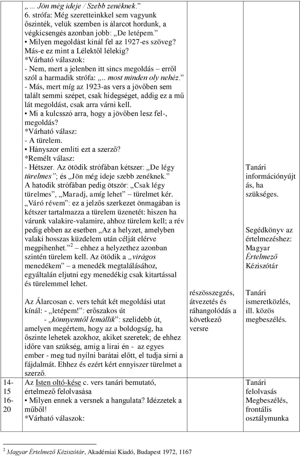 - Más, mert míg az 1923-as vers a jövőben sem talált semmi szépet, csak hidegséget, addig ez a mű lát megoldást, csak arra várni kell. Mi a kulcsszó arra, hogy a jövőben lesz fel-, megoldás?